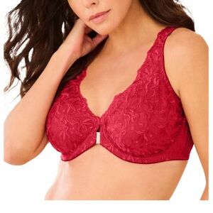 Amoureuse Embroidered Lace Front-Close
Underwire Bra in Red